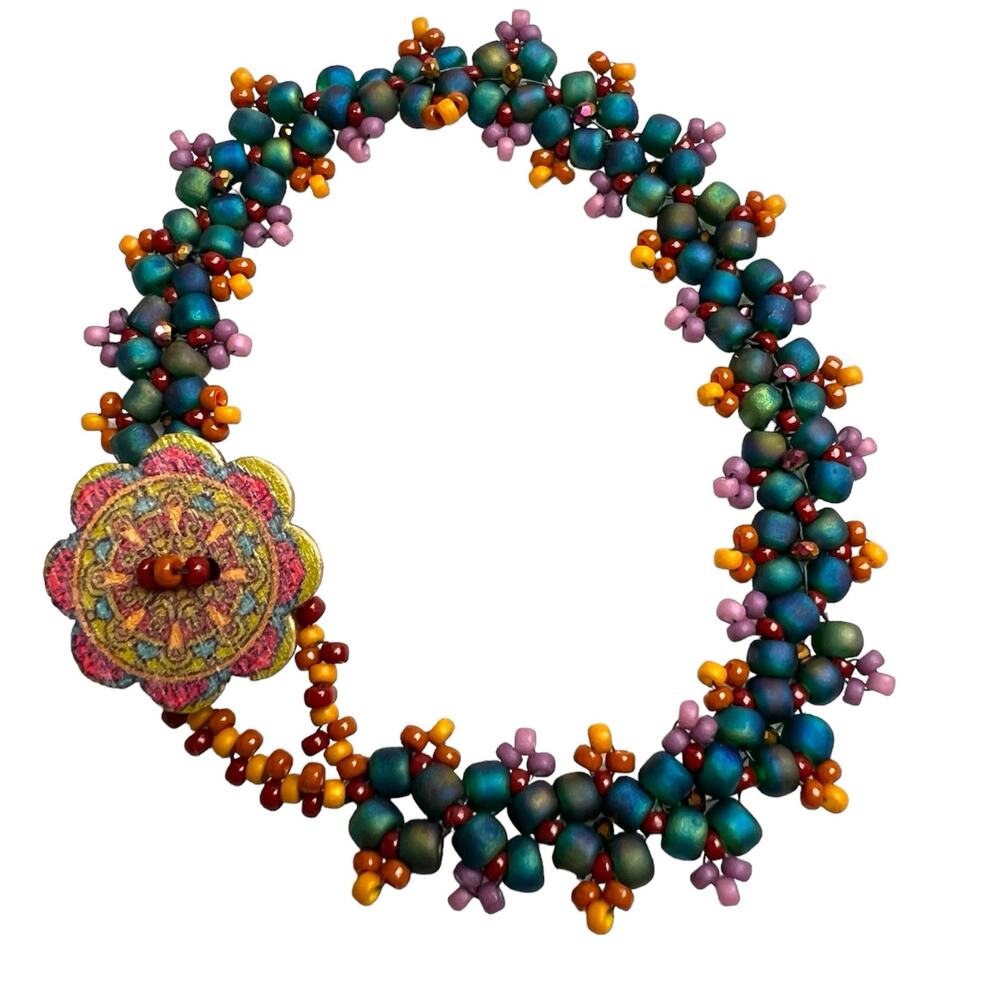 HANDMADE Boho Chic Floral Inspired Bracelet 7.5” Art To Wear  Festival